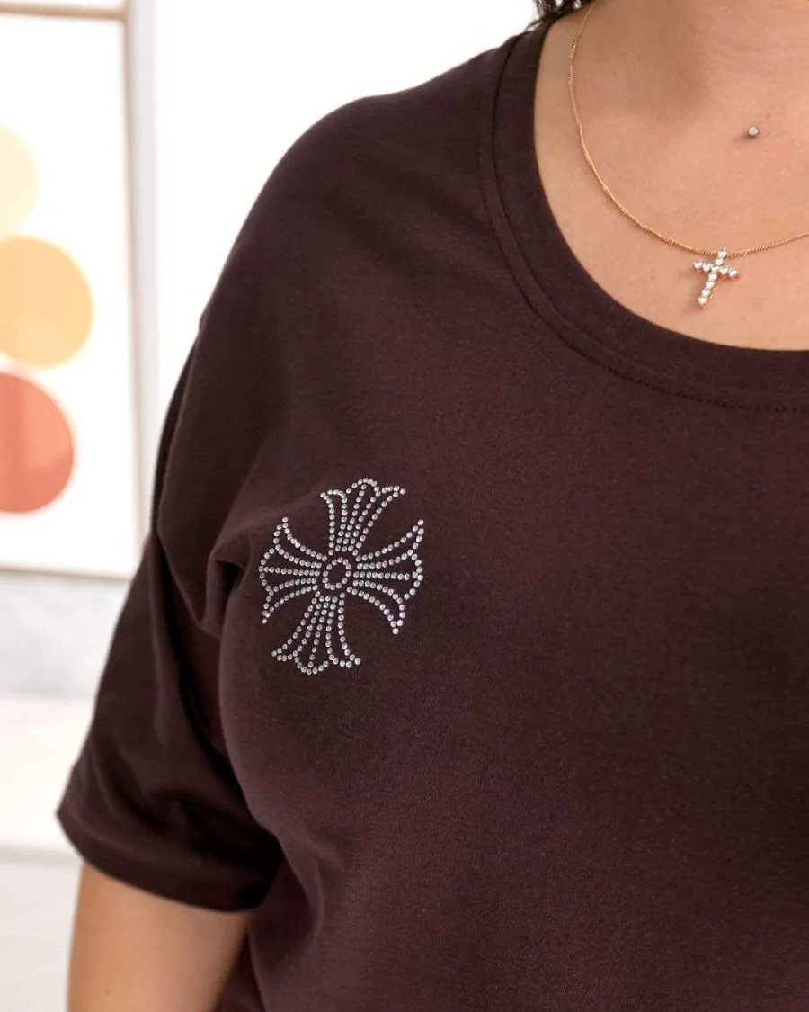Футболка бавовняна зі стразами вільного крою