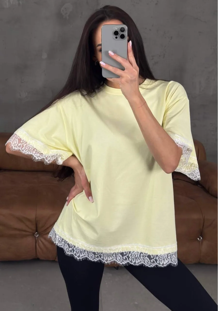 Футболка oversize з мереживом із куліру
