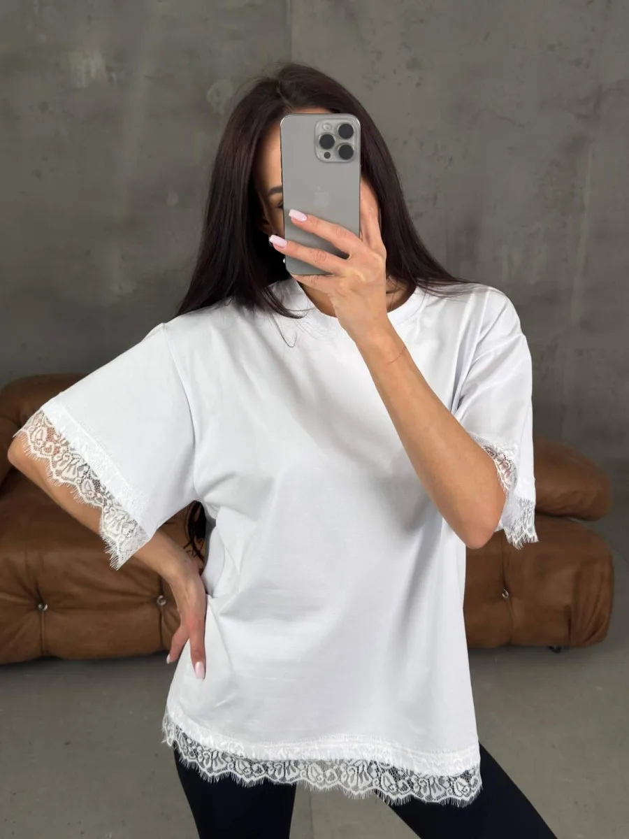Футболка oversize з мереживом із куліру