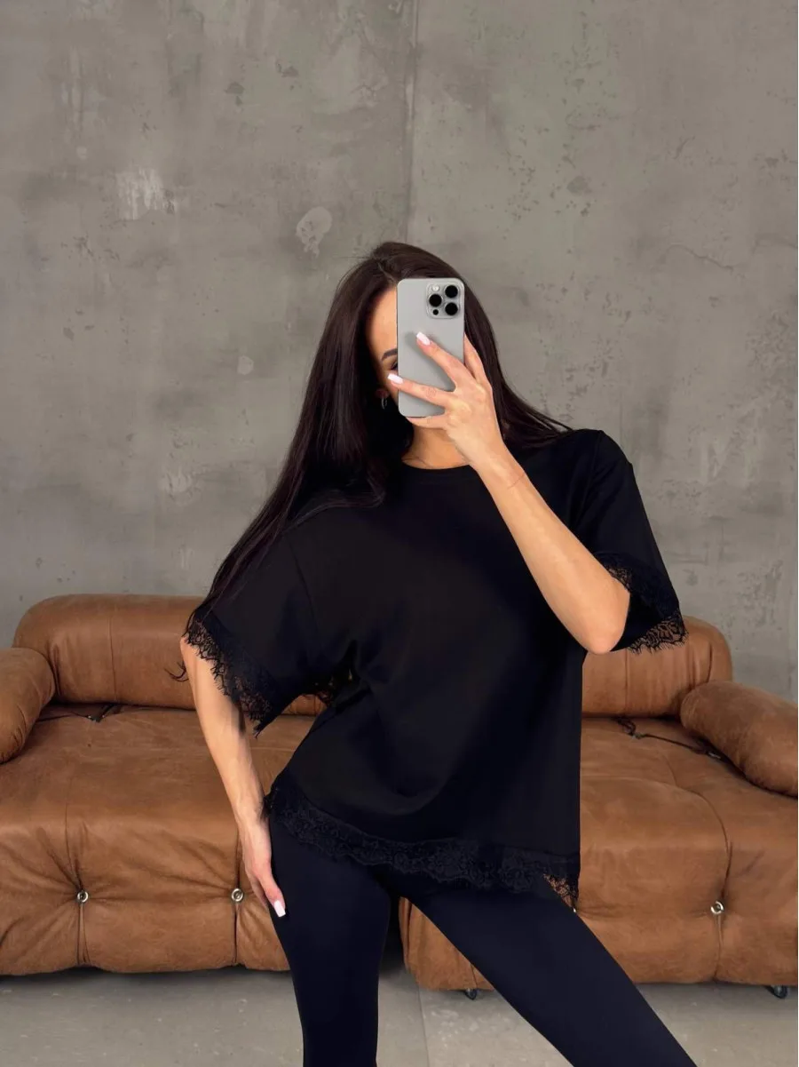 Футболка oversize з мереживом із куліру