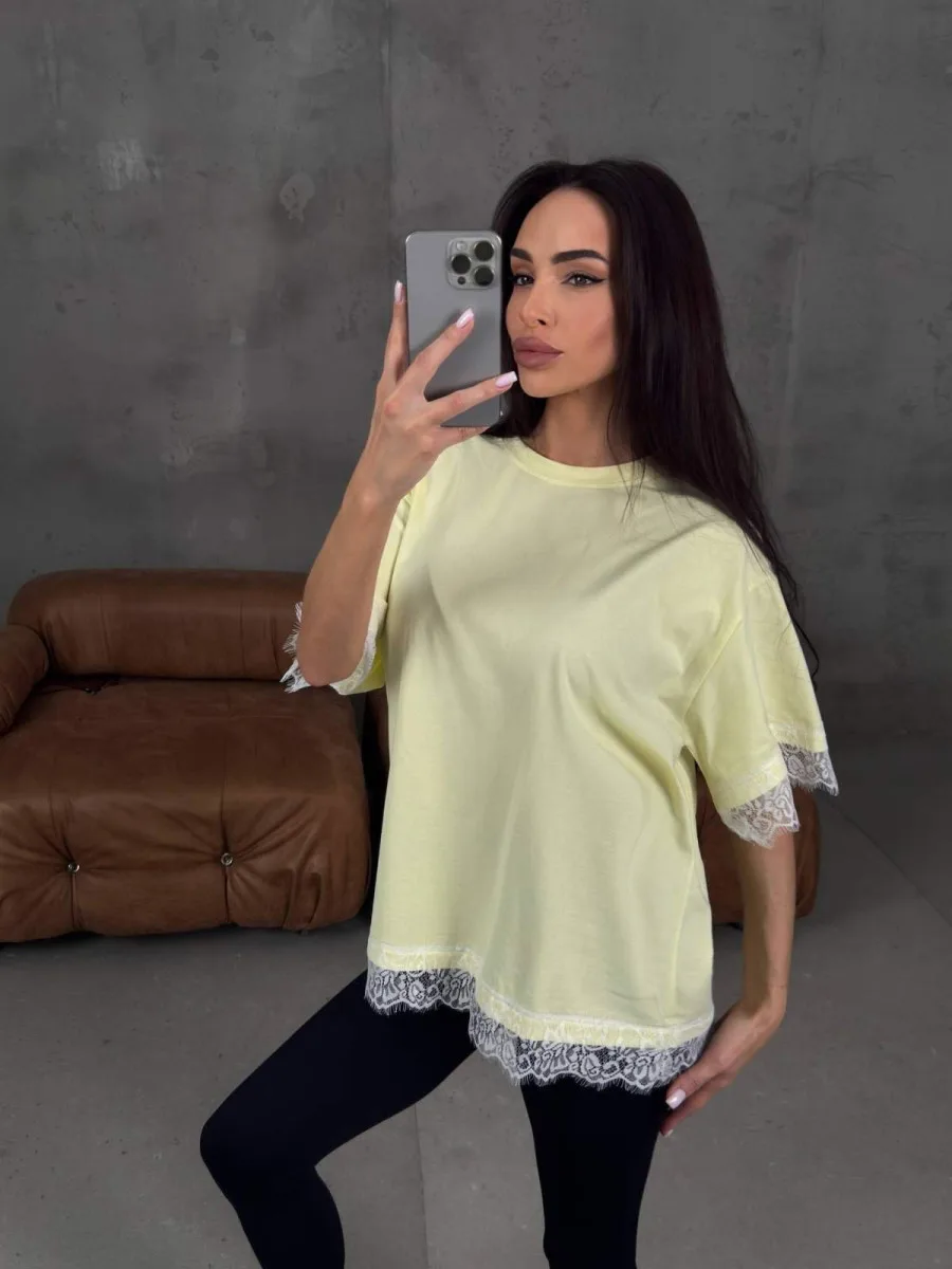 Футболка oversize з мереживом із куліру