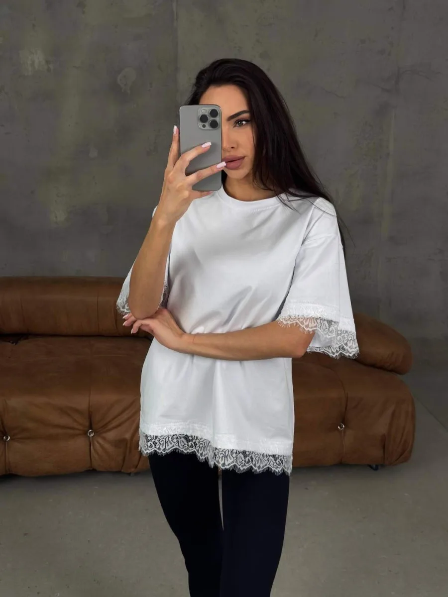 Футболка oversize з мереживом із куліру