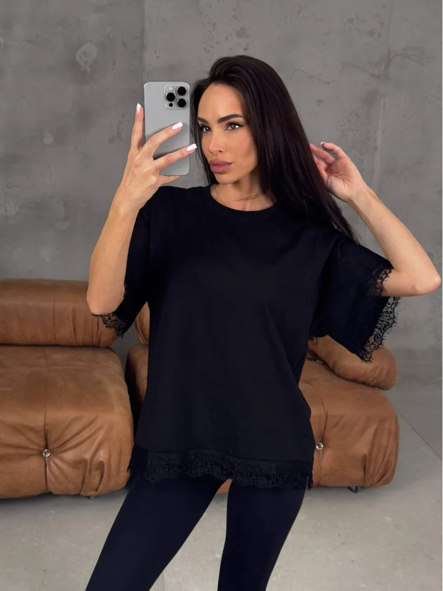 Футболка oversize з мереживом із куліру
