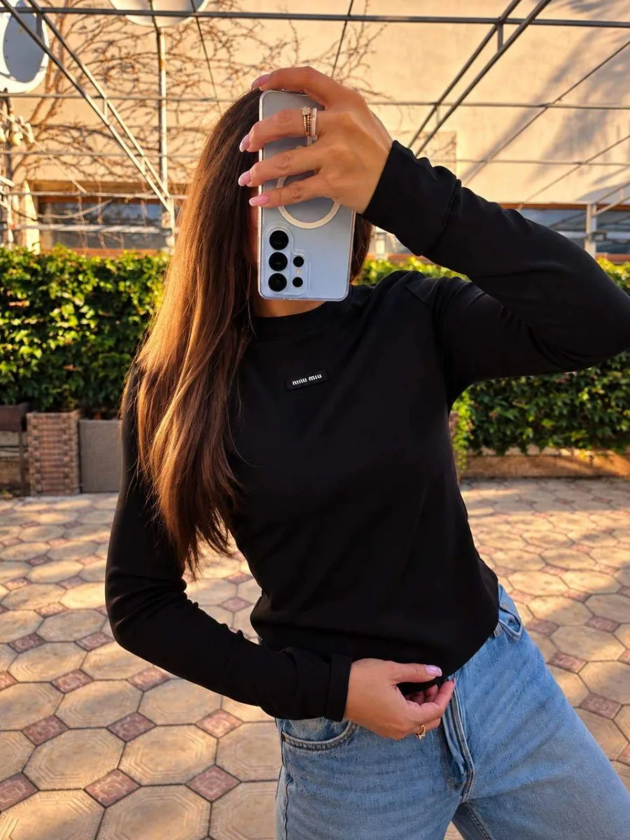 Лонгслив оверсайз из трикотажа на микрофлисе