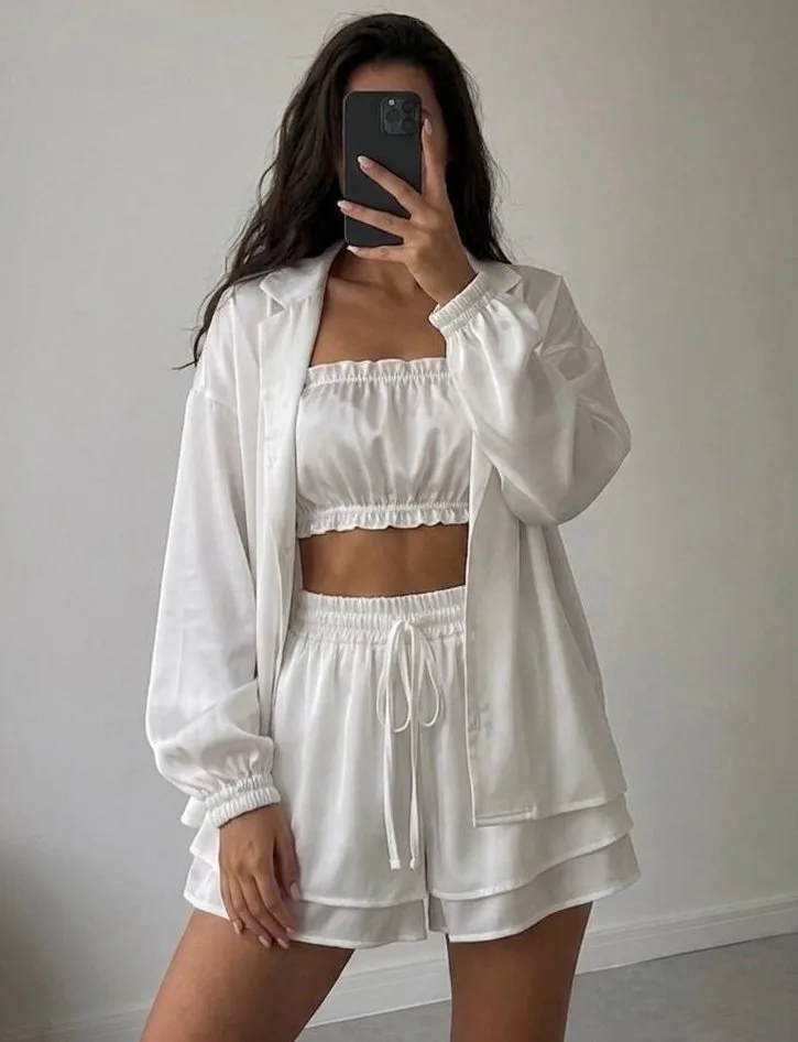 Пижама-тройка из королевского шелка oversize