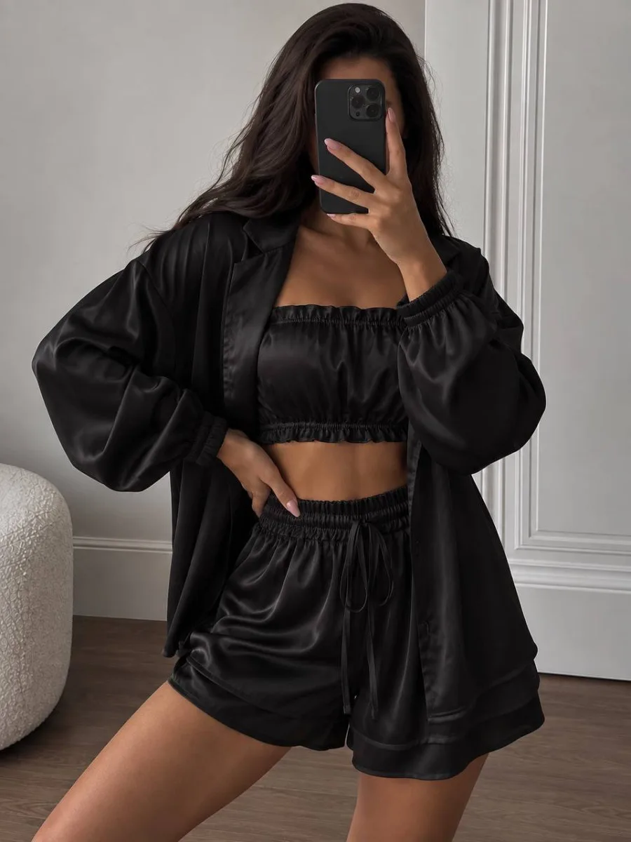 Пижама-тройка из королевского шелка oversize