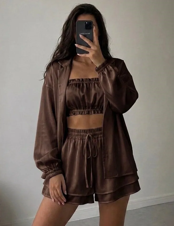 Пижама-тройка из королевского шелка oversize