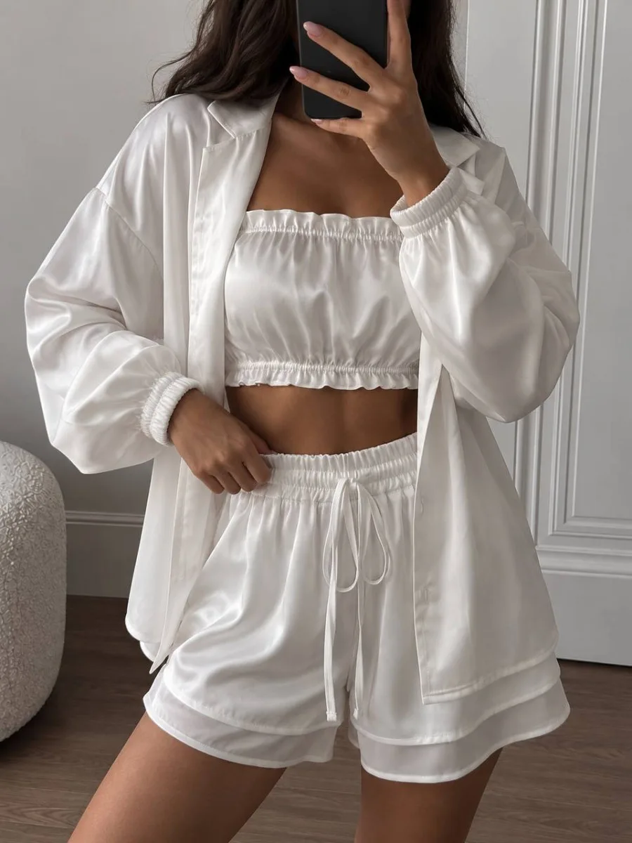 Пижама-тройка из королевского шелка oversize