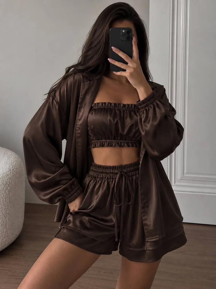 Пижама-тройка из королевского шелка oversize