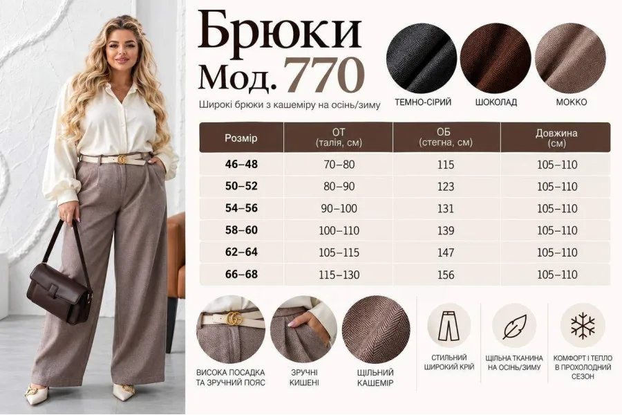 Брюки элегантные широкие из плотного кашемира