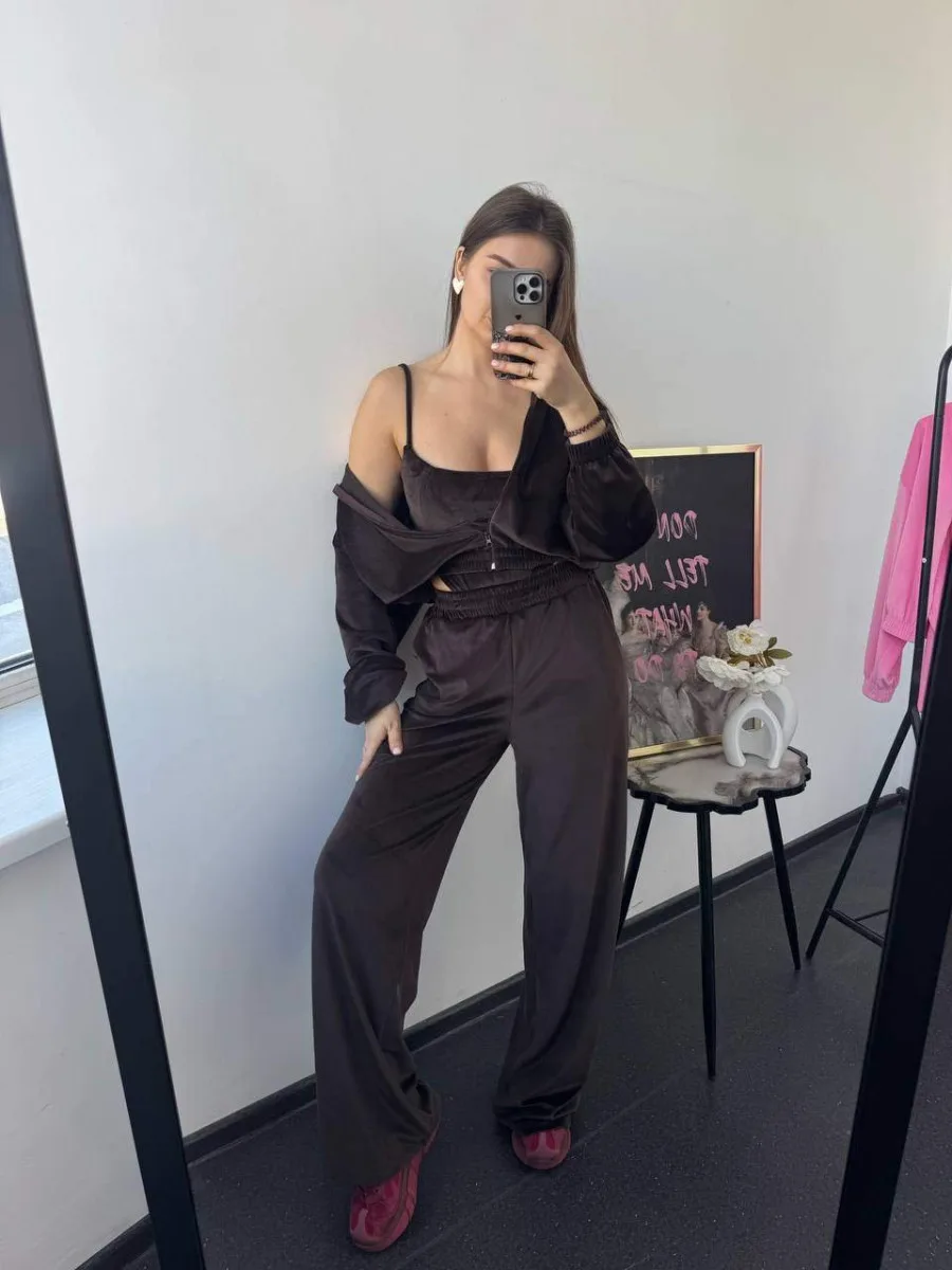 Костюм трійка з плюшевого велюру та боді