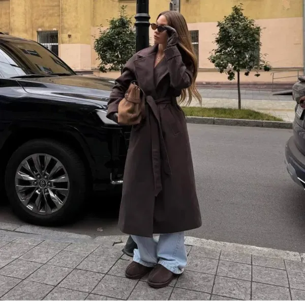 Пальто довге кашемірове на запах з поясом