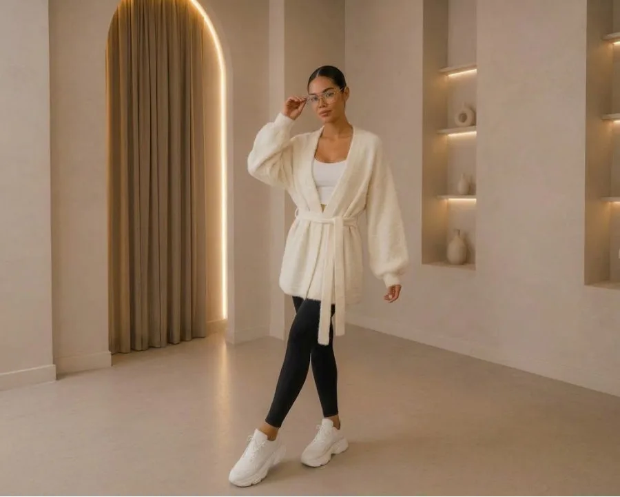 Кардиган короткий з альпаки на запах із поясом